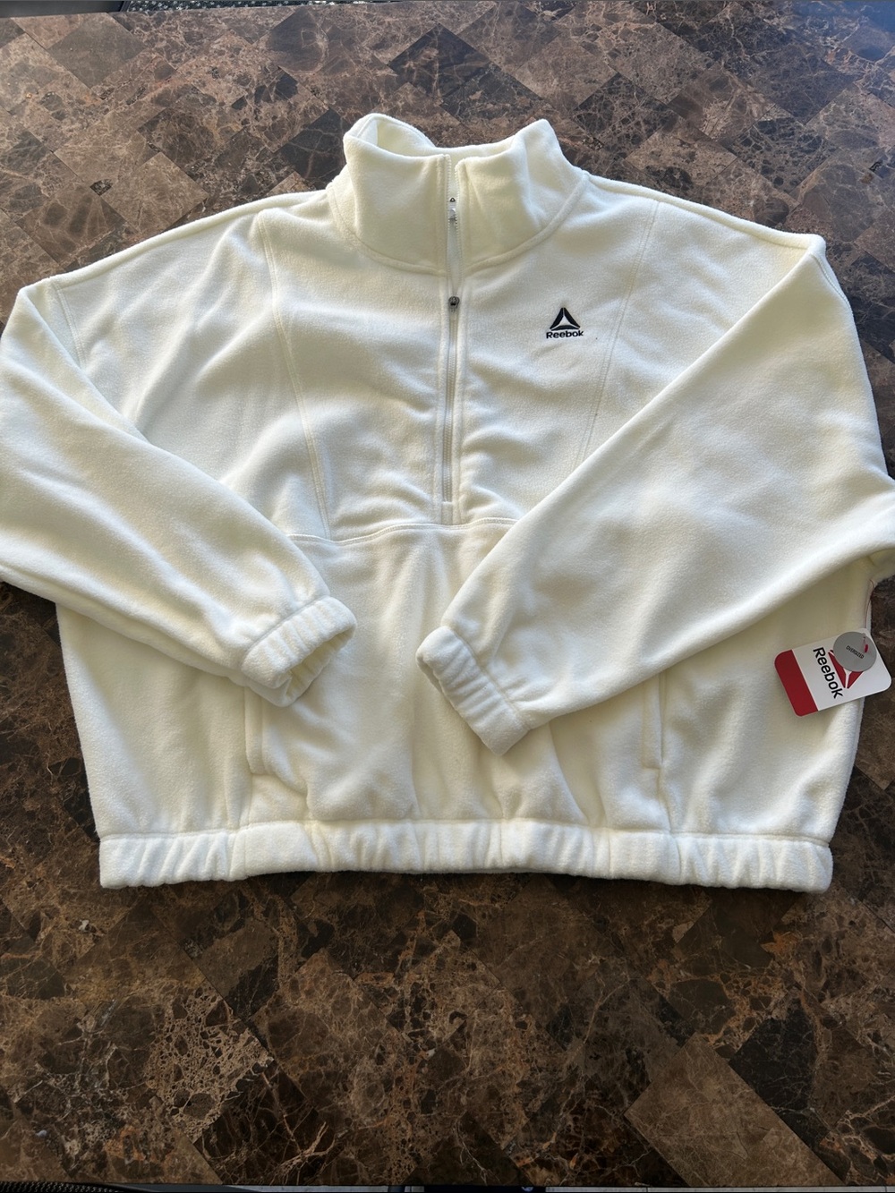 NWT 🆕 Reebok Women's Cream Oversized Half-Zip Fleece Pullover size XL